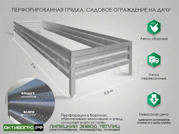 Комплект из 3 грядок для теплицы, длина 8 м Комплект из 3 грядок для теплицы, длина 8 м